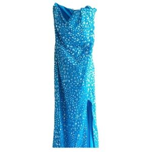 Sean Xpress blue prom or pageant gown with lace-up